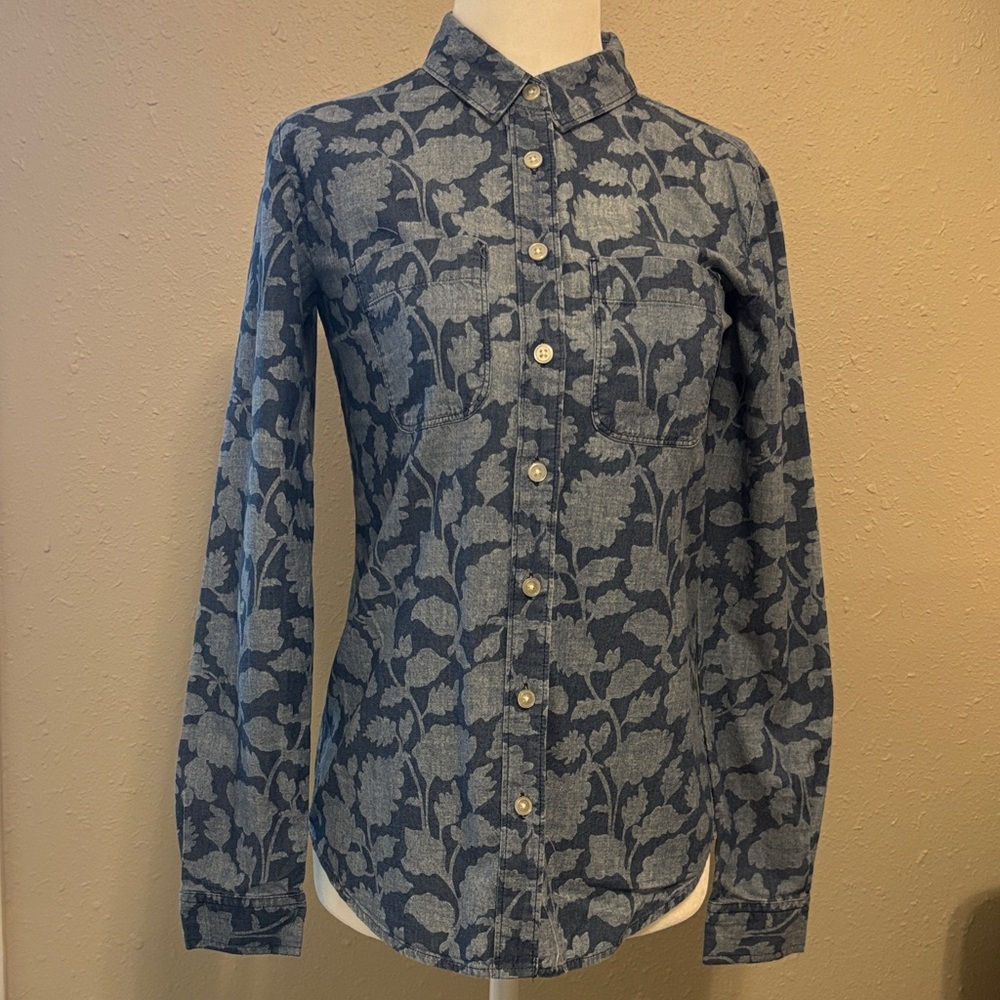 LOFT Floral Denim Button-Up Shirt Size XXS